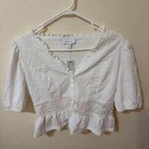Topshop Lace and Cotton Short Sleeve Puffer Blouse;